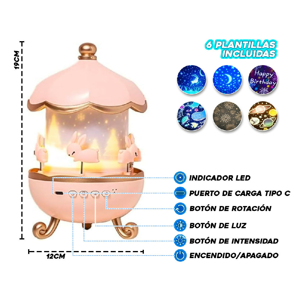 Lámpara Infantil Proyector 360° Conejitos Luz Nocturna Giratoria Con 6 Plantillas PTZ-17-6 3