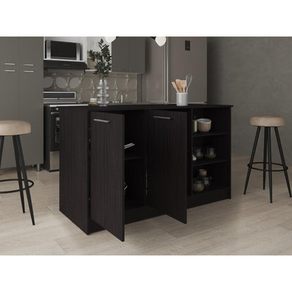 Barra de Cocina Ginger, Wengue, contiene tres entrepaños para guardar objetos de cocina ZF