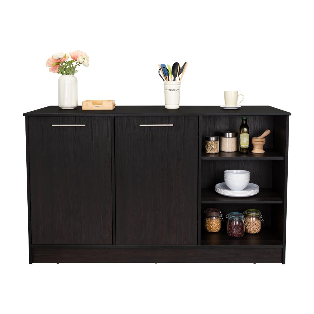 Barra de Cocina Ginger, Wengue, contiene tres entrepaños para guardar objetos de cocina ZF