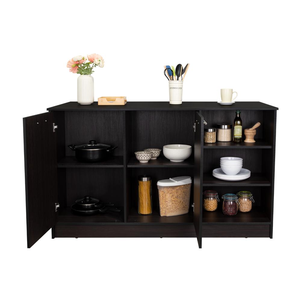 Barra de Cocina Ginger, Wengue, contiene tres entrepaños para guardar objetos de cocina ZF