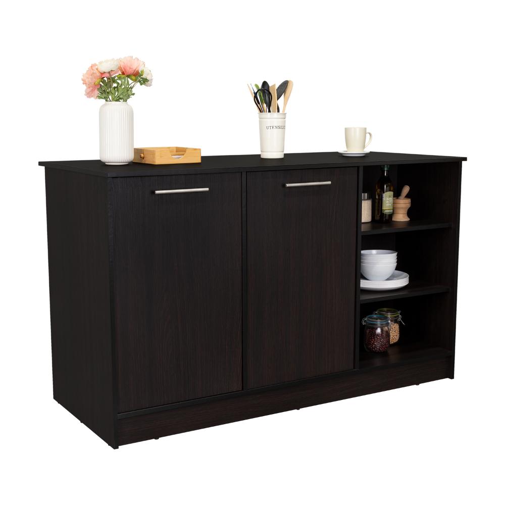 Barra de Cocina Ginger, Wengue, contiene tres entrepaños para guardar objetos de cocina ZF