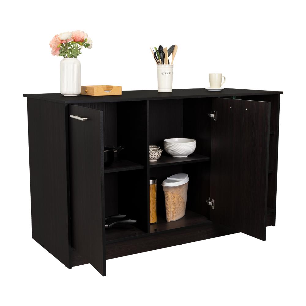 Barra de Cocina Ginger, Wengue, contiene tres entrepaños para guardar objetos de cocina ZF