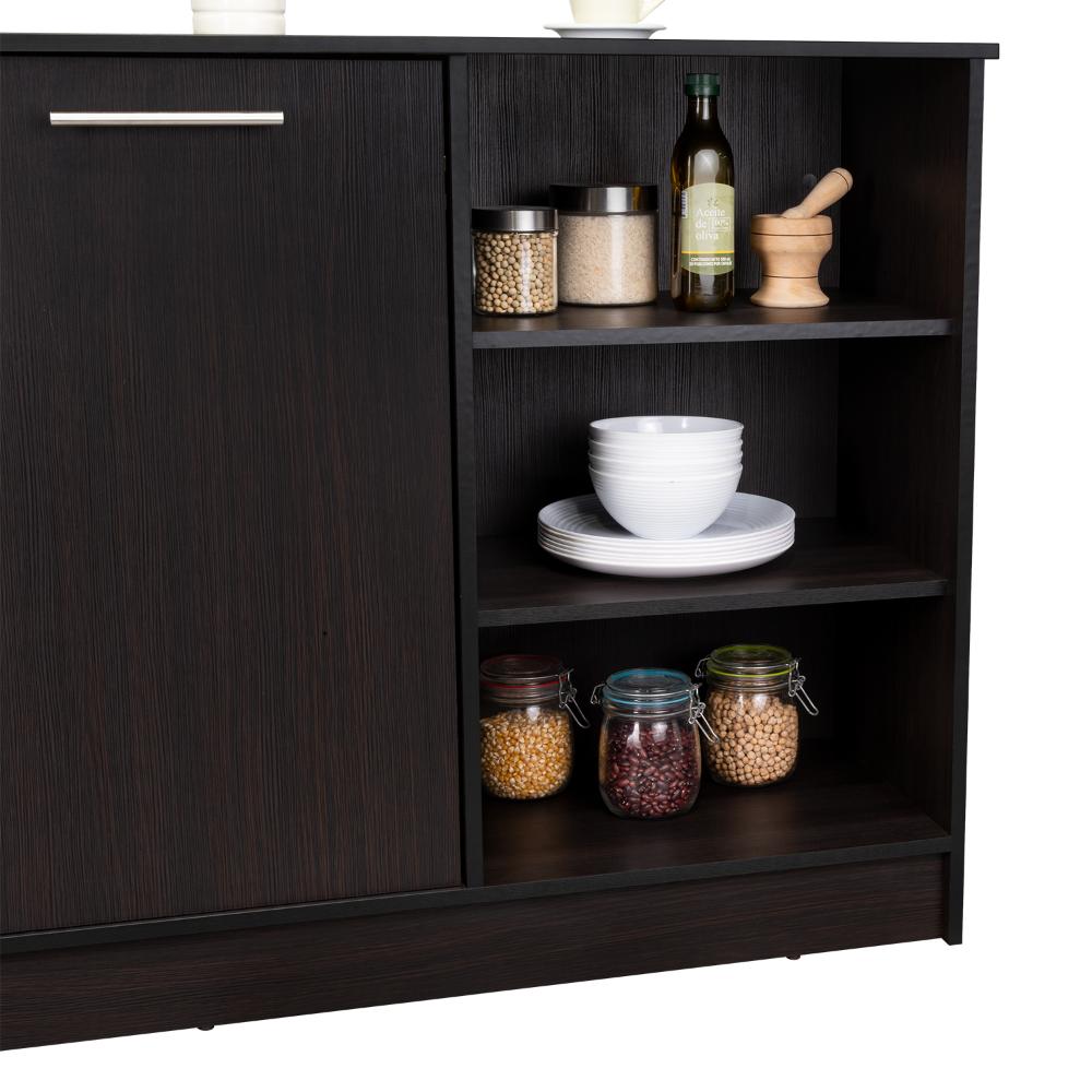 Barra de Cocina Ginger, Wengue, contiene tres entrepaños para guardar objetos de cocina ZF