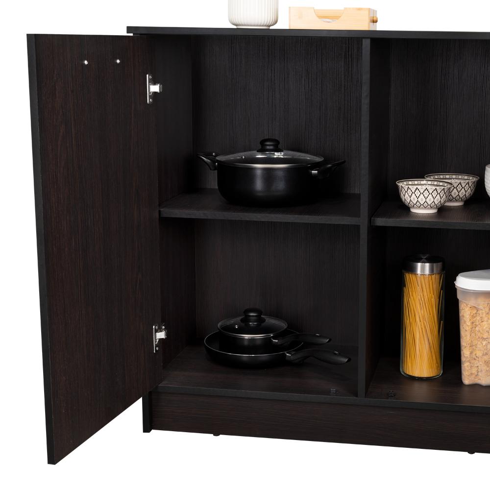 Barra de Cocina Ginger, Wengue, contiene tres entrepaños para guardar objetos de cocina ZF