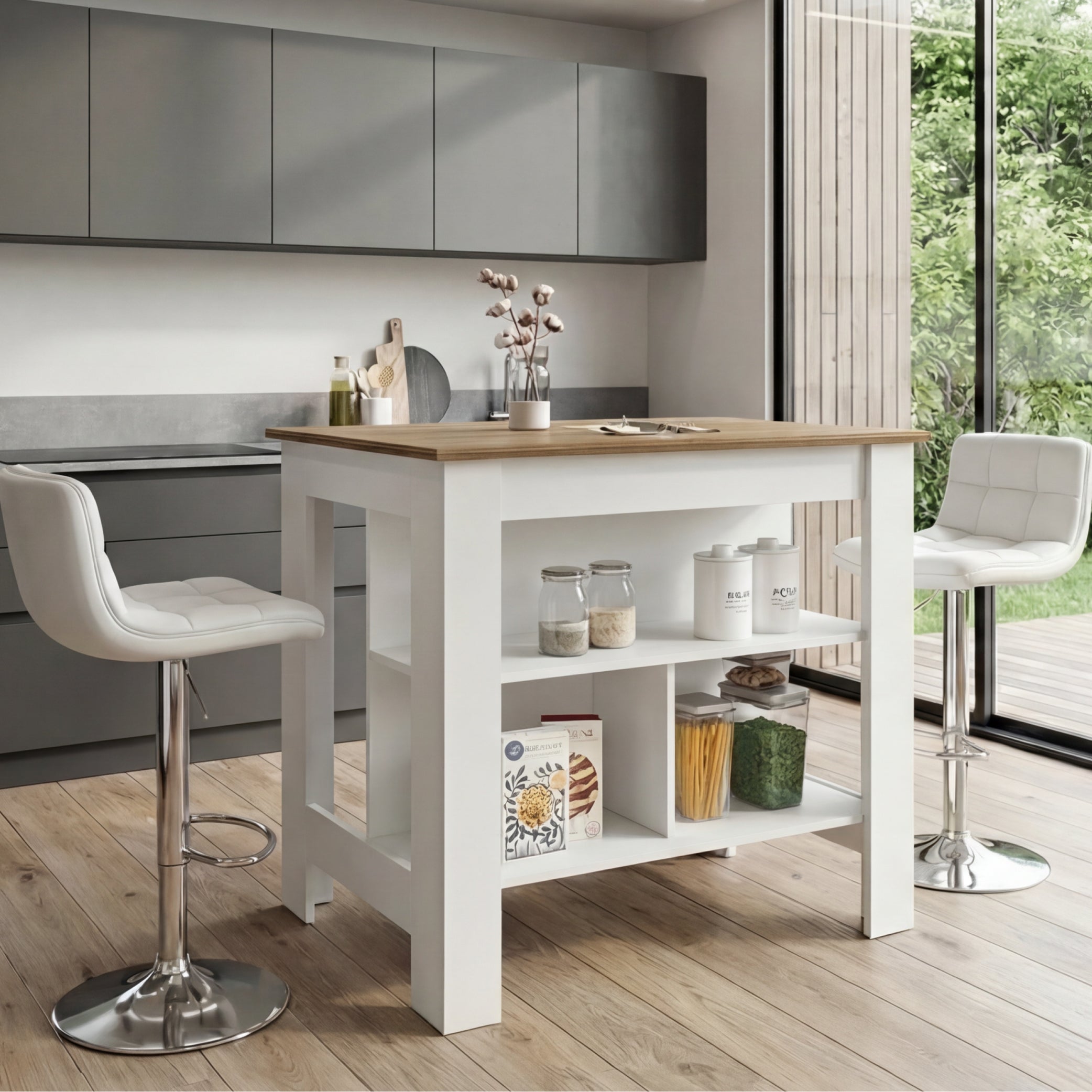 Barra de Cocina Cala, Blanco y Cobre, con Amplia Supeicie En La Mesa ZF