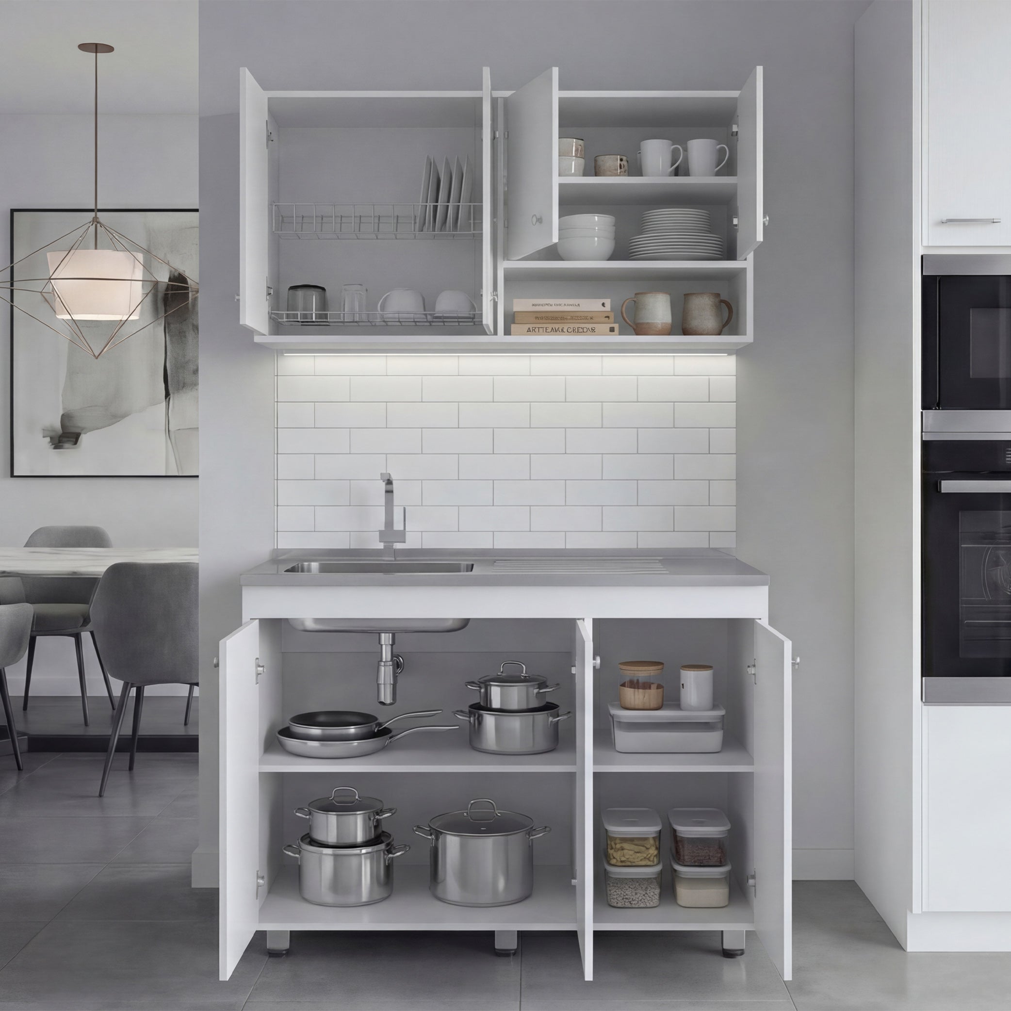Cocina Completa Napoleon, Kronos Blanco, Incluye Módulo Superior con Dos Puertas Abatibles y Módulo Inferior con Tres Puertas Abatibles ZF