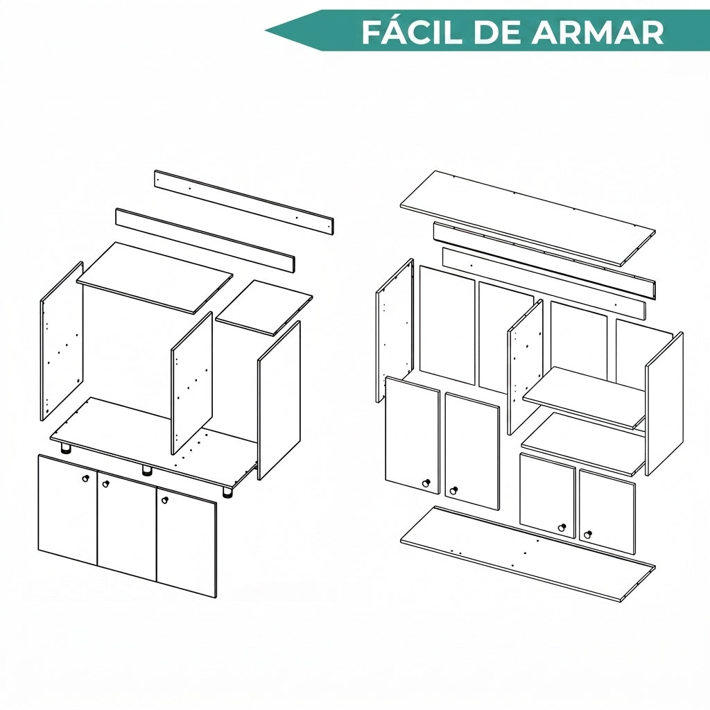 Cocina Completa Napoleon, Kronos Blanco, Incluye Módulo Superior con Dos Puertas Abatibles y Módulo Inferior con Tres Puertas Abatibles ZF