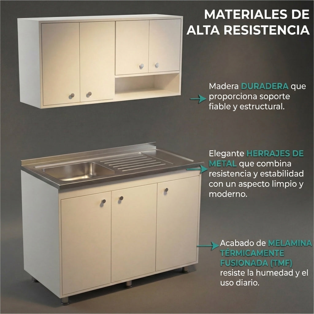 Cocina Completa Napoleon, Kronos Blanco, Incluye Módulo Superior con Dos Puertas Abatibles y Módulo Inferior con Tres Puertas Abatibles ZF
