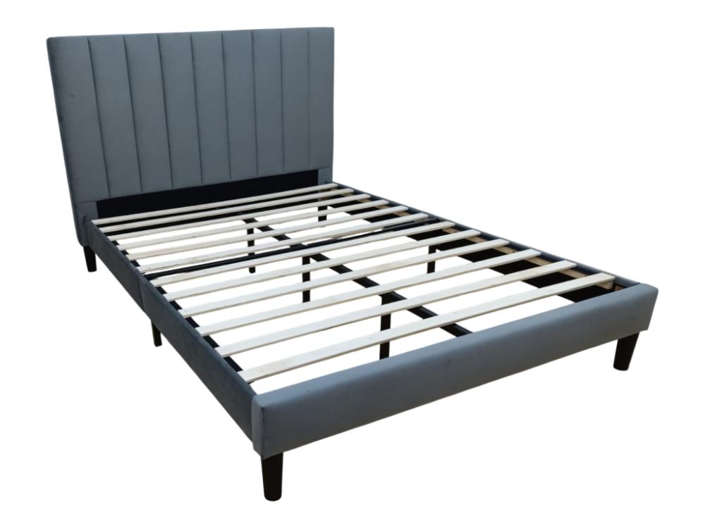 Cama Doble Lisa, Gris Oscuro, Madera roble tapizada