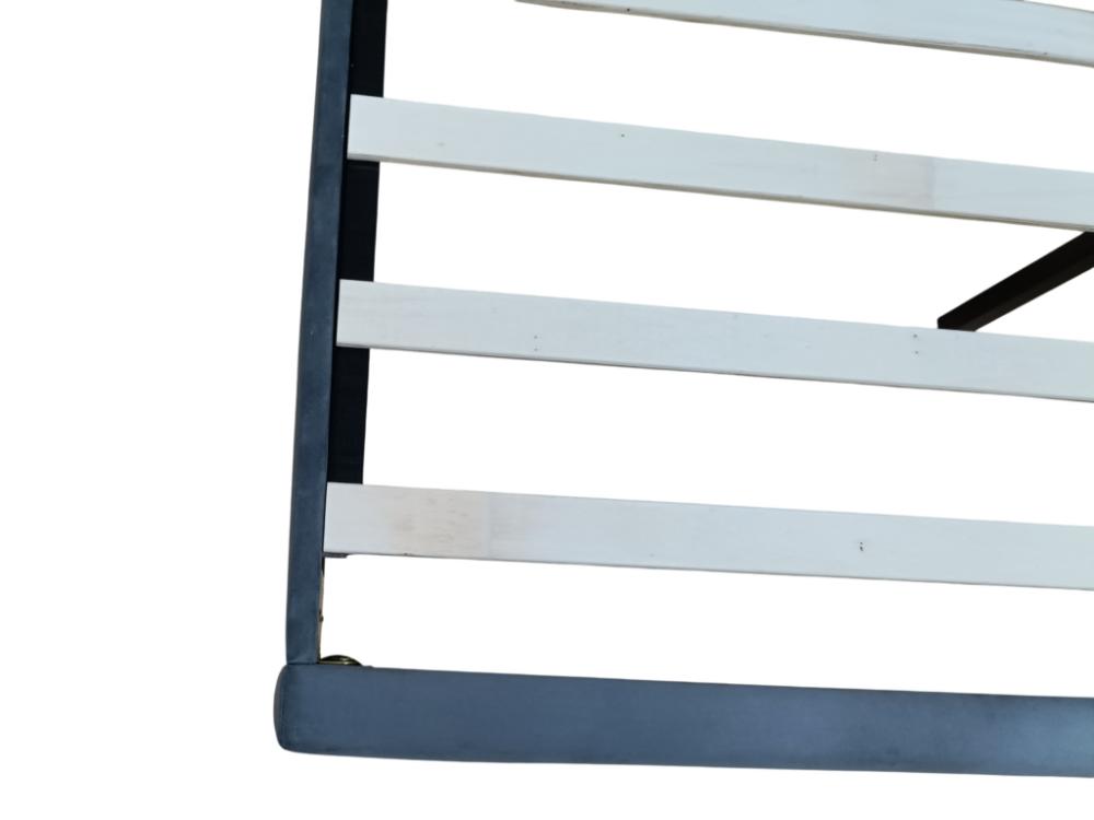 Cama Doble Lisa, Gris Oscuro, Madera roble tapizada