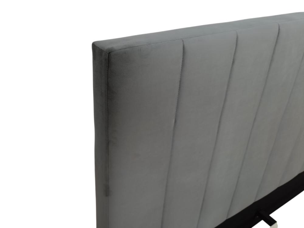 Cama Doble Lisa, Gris Oscuro, Madera roble tapizada