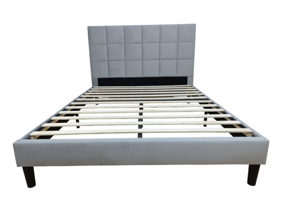 Cama Doble Vertex, Gris Claro, Madera roble tapizada