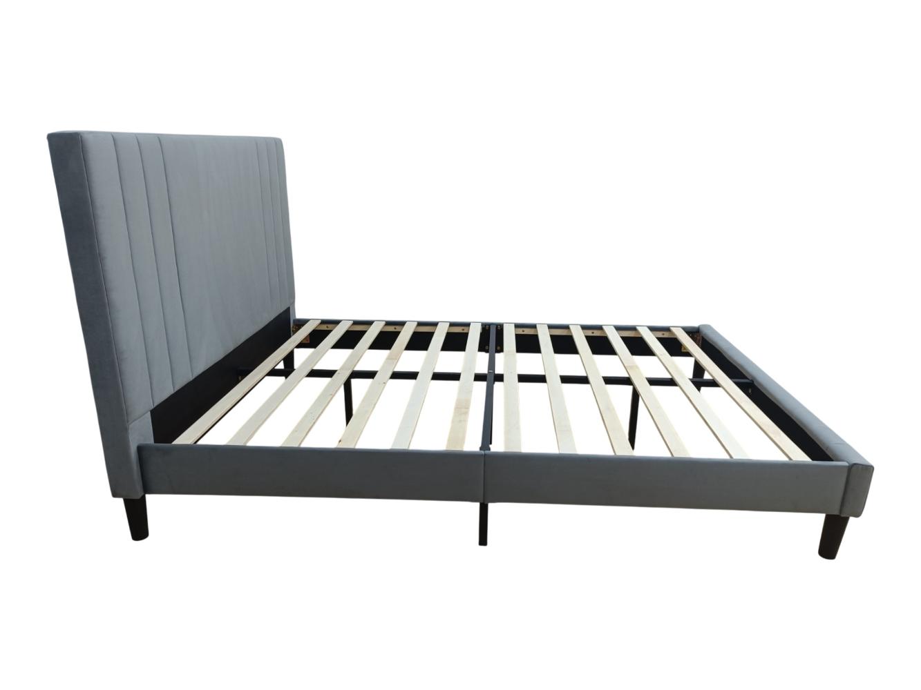 Cama Doble Majestic, Gris Oscuro, Madera roble tapizada