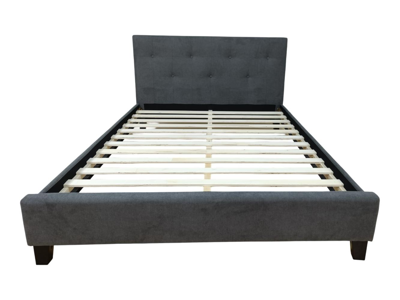 Cama Doble Imperial, Gris Oscuro, Madera roble tapizada