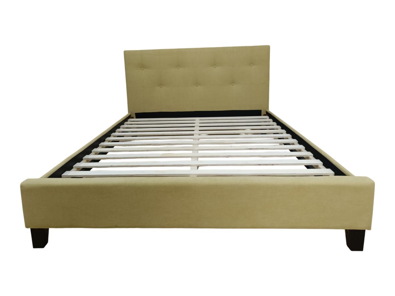 Cama Doble Imperial, Beige, Madera roble tapizada