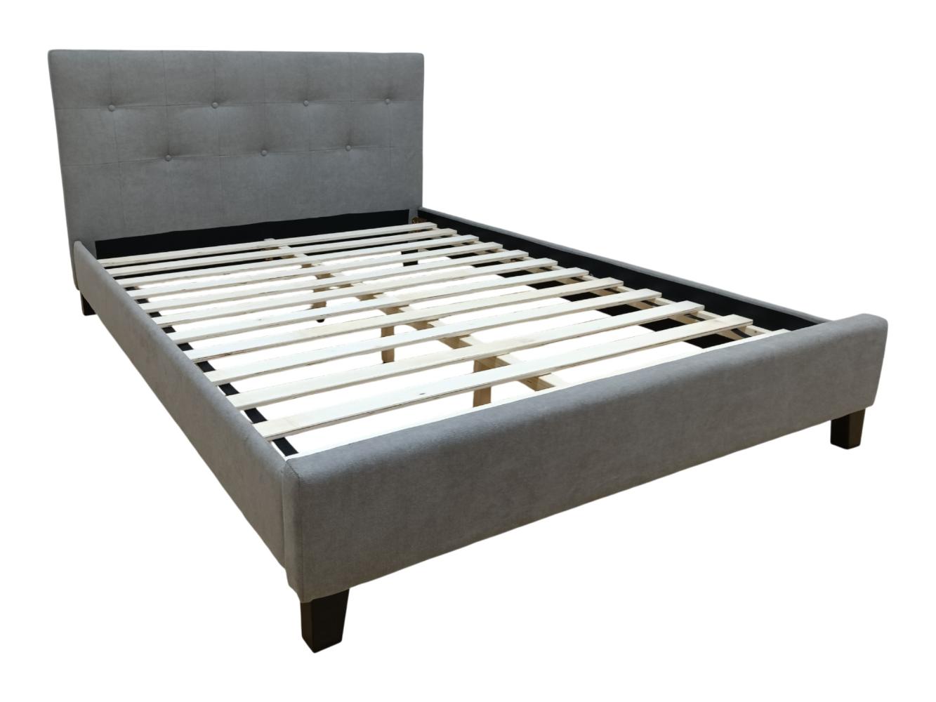 Cama Doble Imperial, Gris, Madera roble tapizada