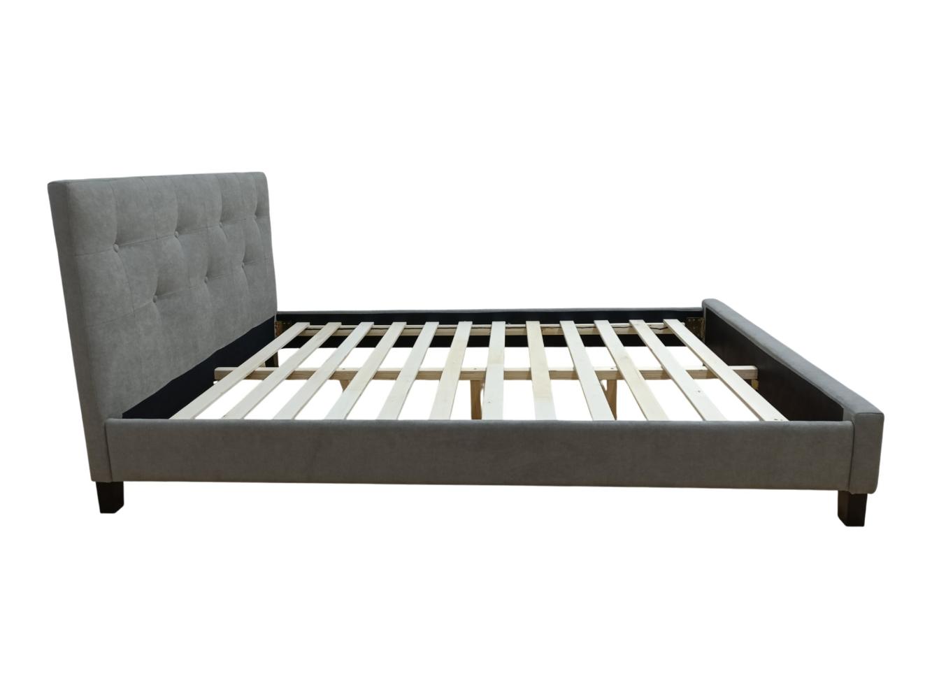 Cama Doble Imperial, Gris, Madera roble tapizada