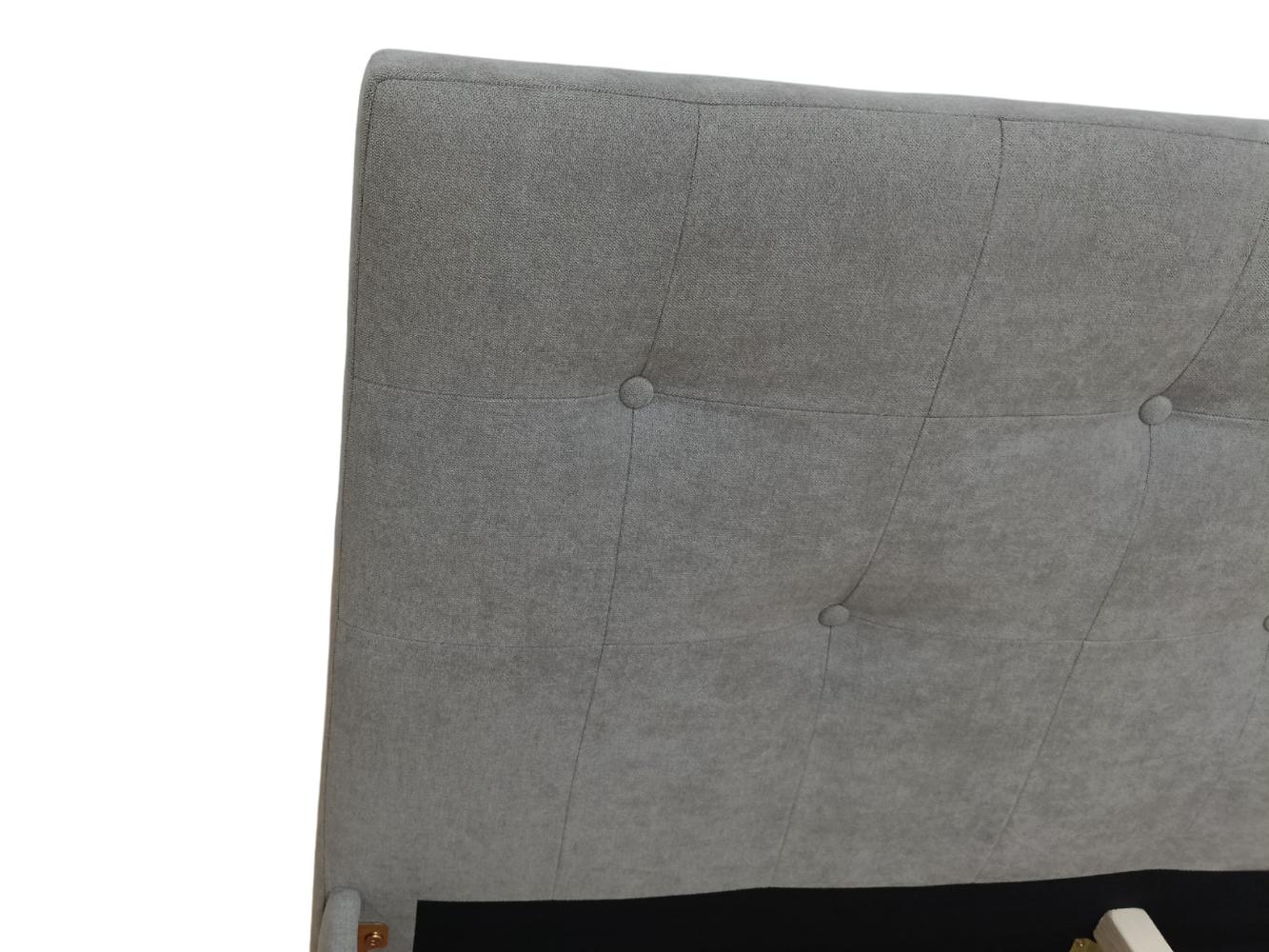 Cama Doble Imperial, Gris, Madera roble tapizada