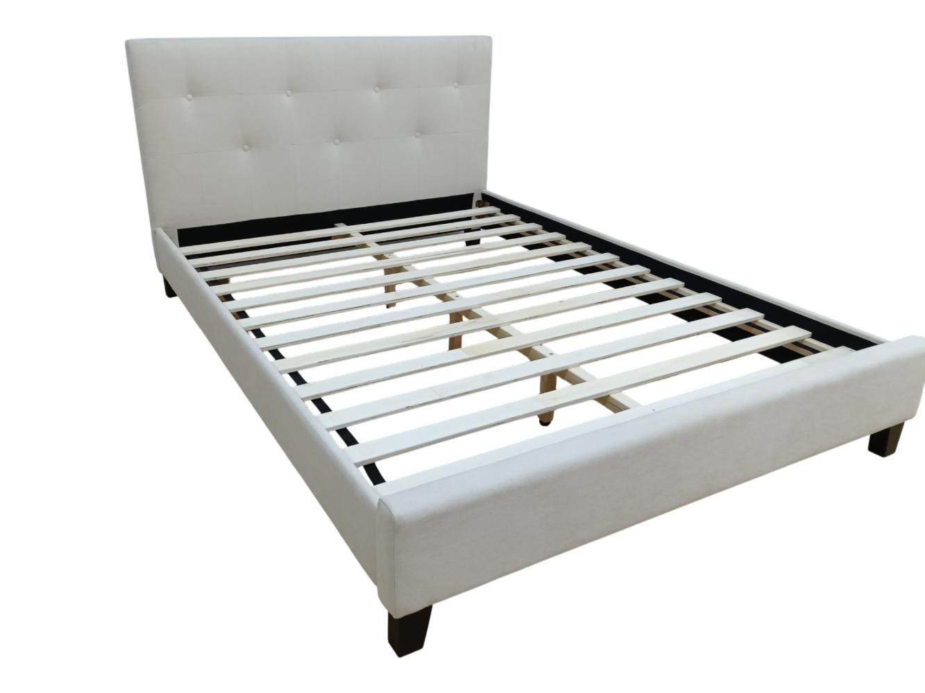 Cama Doble Imperial, Blanco, Madera roble tapizada