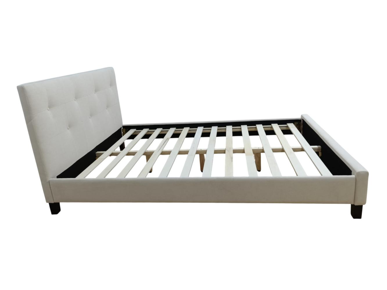Cama Doble Imperial, Blanco, Madera roble tapizada