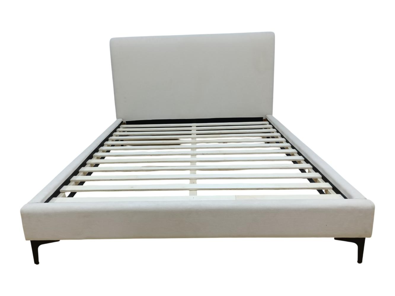 Cama Doble Prisma, Blanco, Madera roble tapizada
