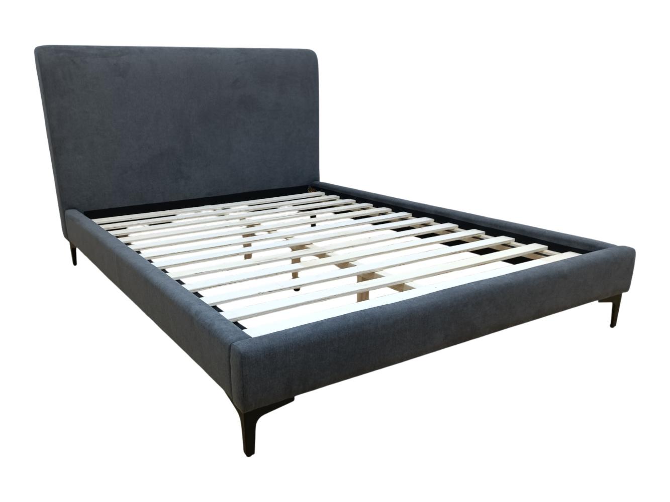 Cama Doble Prisma, Gris Oscuro, Madera roble tapizada