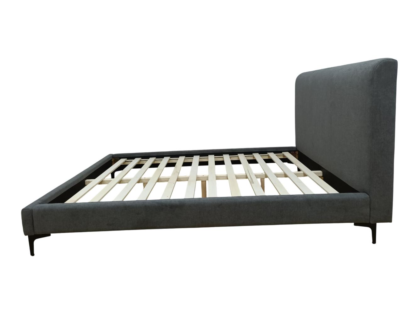 Cama Doble Prisma, Gris Oscuro, Madera roble tapizada