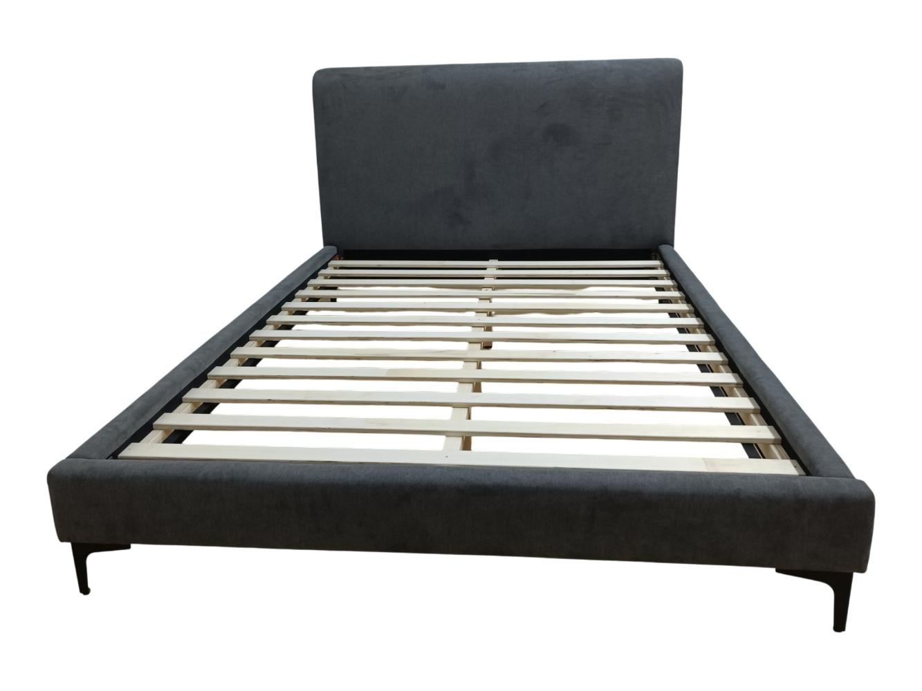 Cama Doble Prisma, Gris Oscuro, Madera roble tapizada