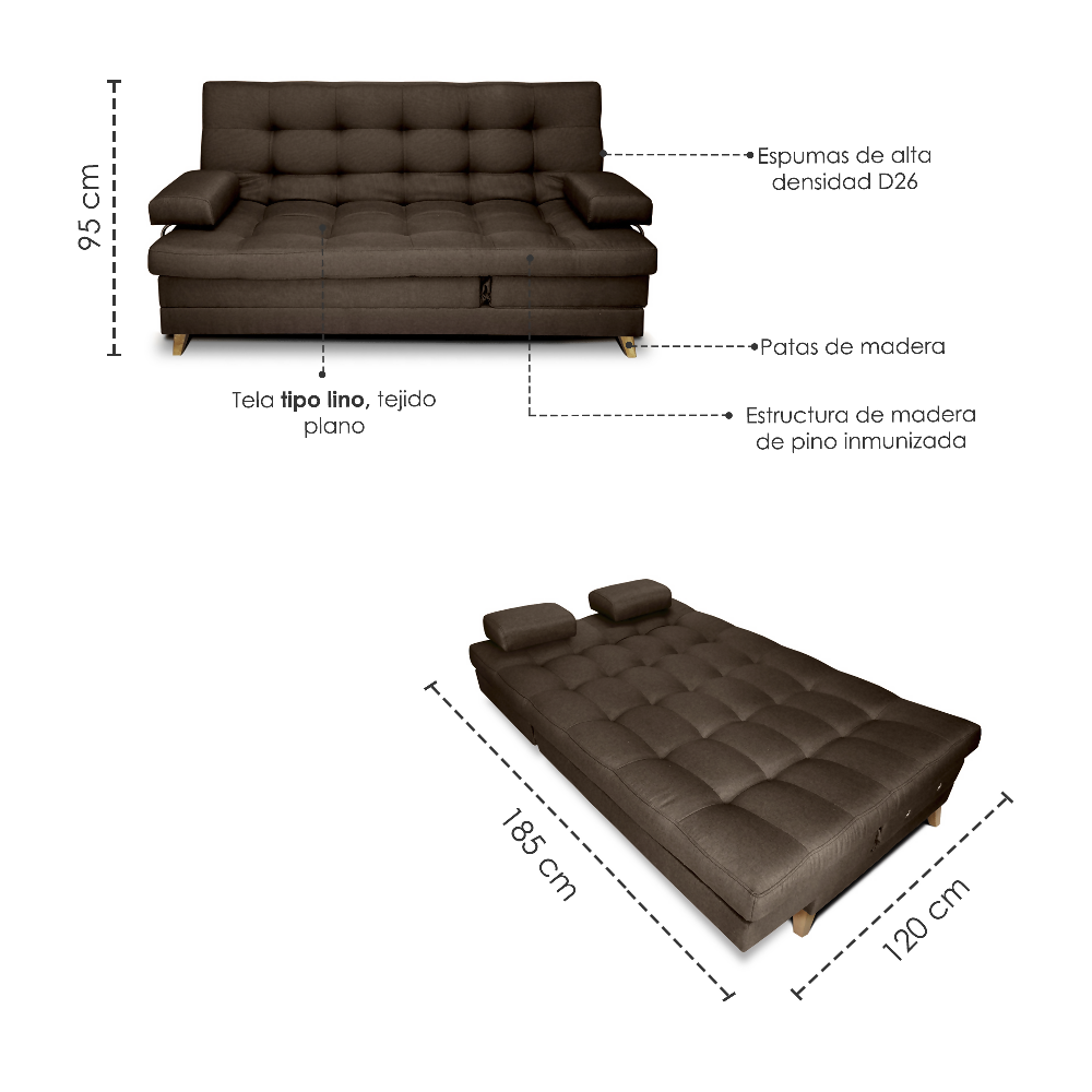 Sofa cama 5 posiciones Balmain Multifuncional Tela Café