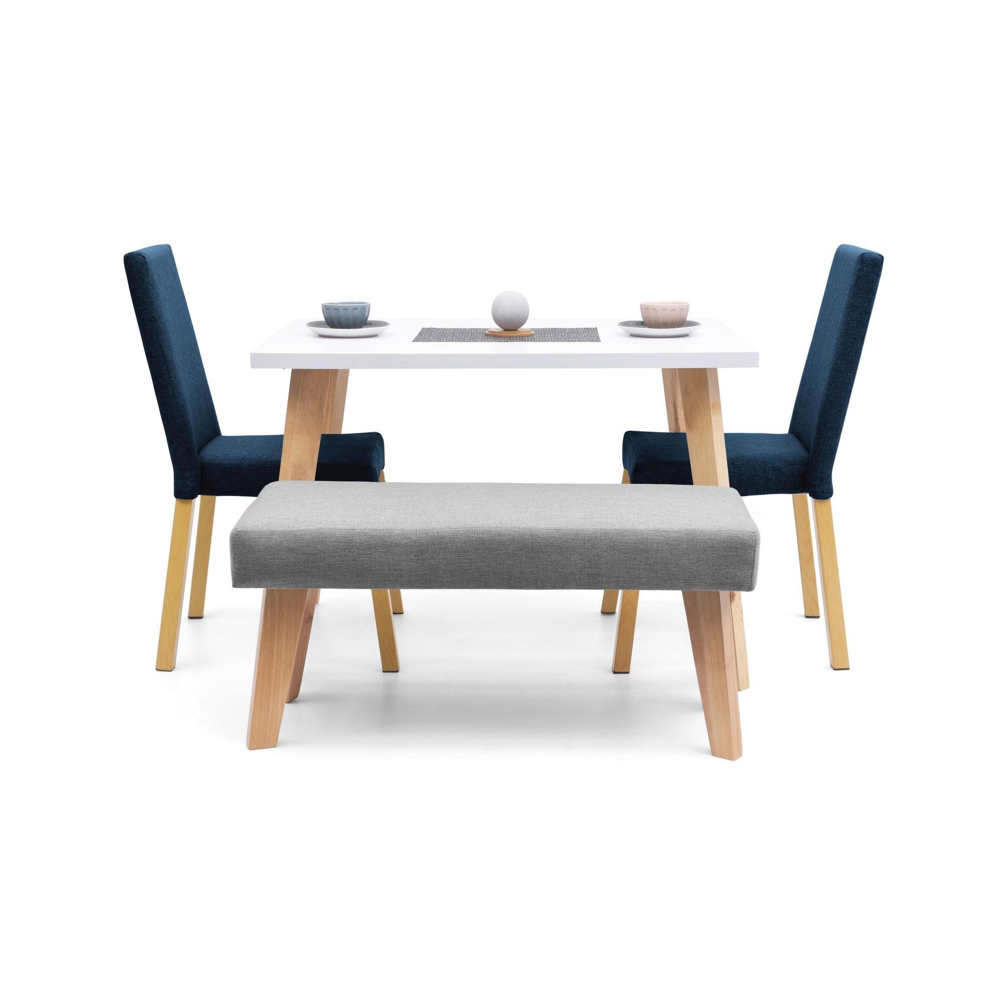 Comedor 4 Puestos Lugo Matiz Sillas Viena y Butaco Plata Azul