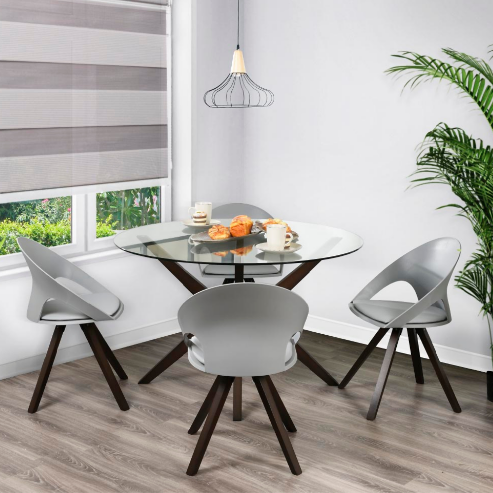 Juego de comedor 4 Puestos Redondo Cedro Vidrio Wengue Elliot