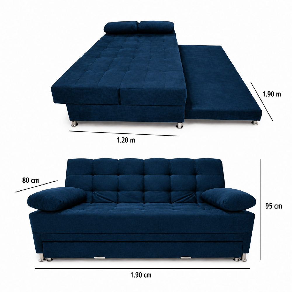 Sofa Cama Tarima Arkan 190x95x80 Tela Petfriendly Azul Petroleo
