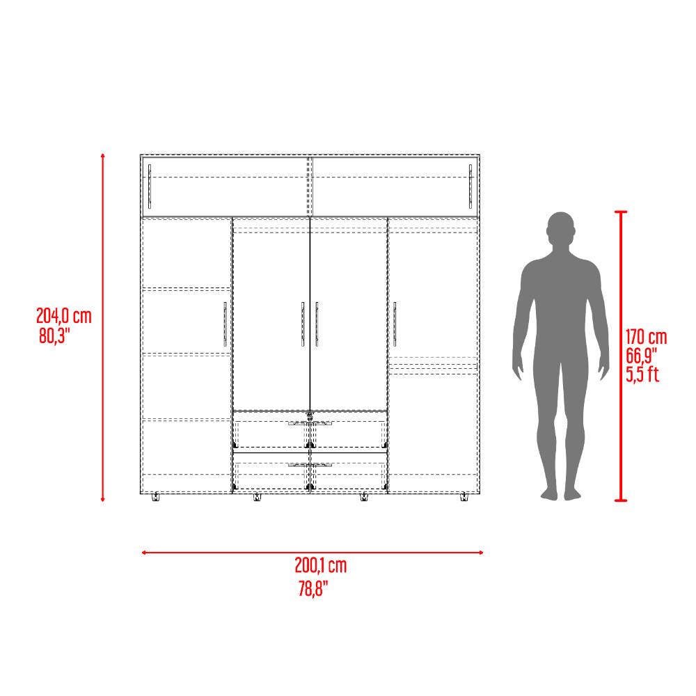 Closet Babel, Cartagena y Blanco, con Cuatro Puertas Abatibles y Cuatro Cajones Multiusos