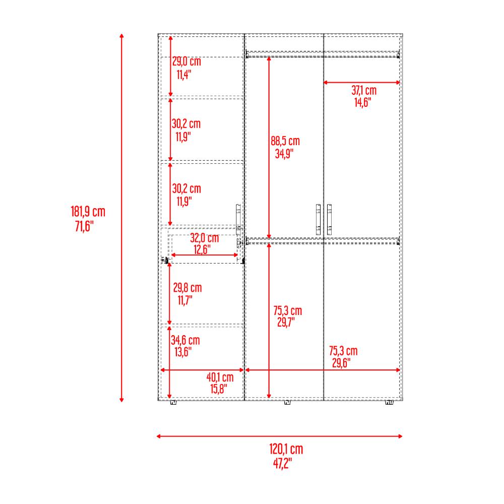 Closet Roko, Avellana y Blanco, Con Tres Puertas Abatibles Con Cerradura y Variedad De Entrepaños