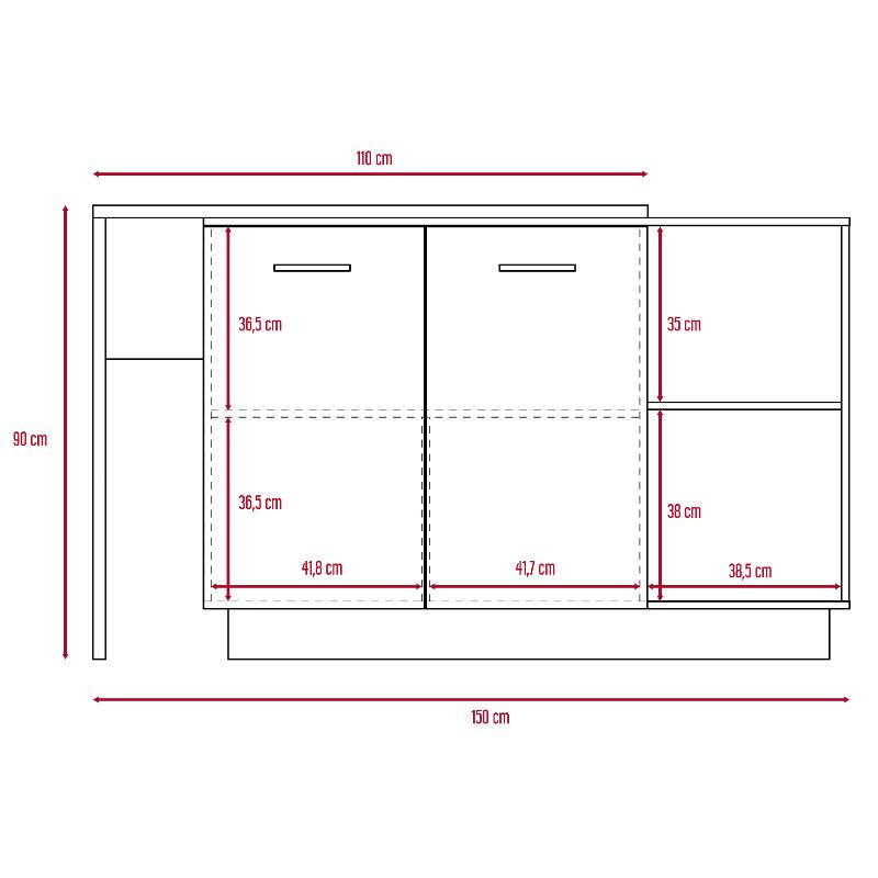 Barra de Cocina Eris, Café Claro y Wengue, con Dos Puertas Batientes