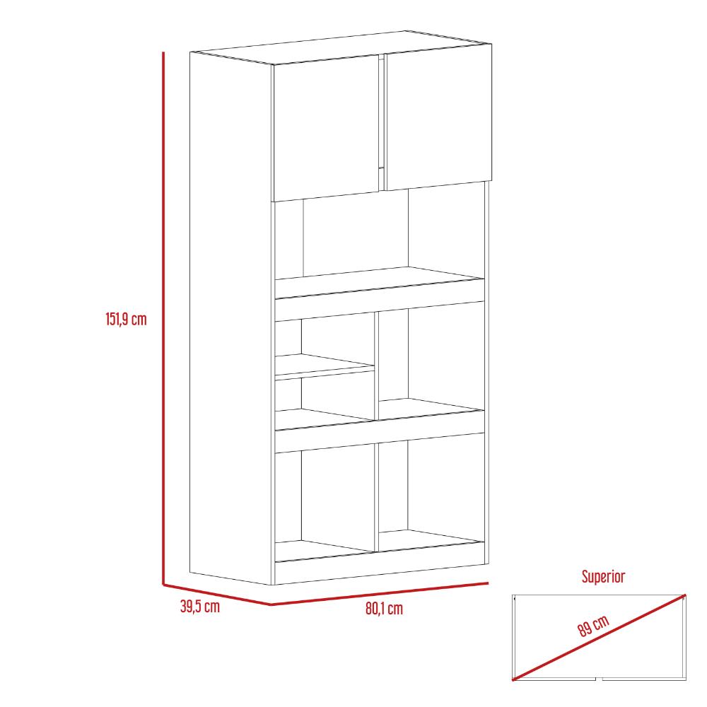 Biblioteca Taira, Nogal y Fresno Europeo, con Dos Puertas Batientes y Variedad de Entrepaños