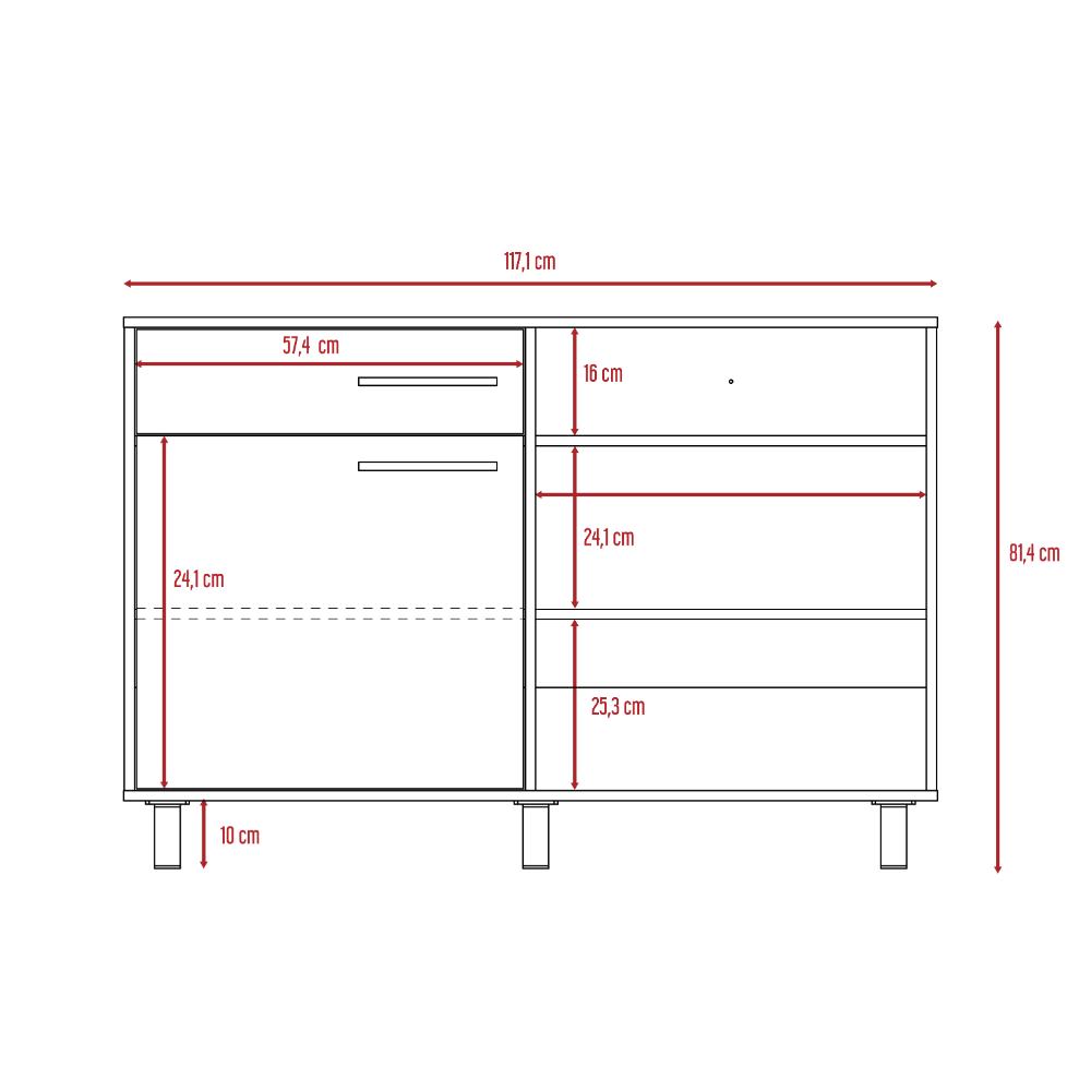 Mueble Multiusos Tiberi, Wengue y Miel, Con Una Puerta Batiente y Múltiples Entrepaños Vm