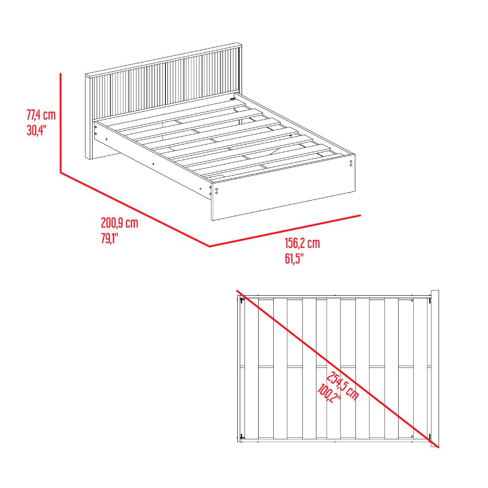Cama Doble Wandda, Fresno Europeo y Roble Natural, incluye tendido de tablones