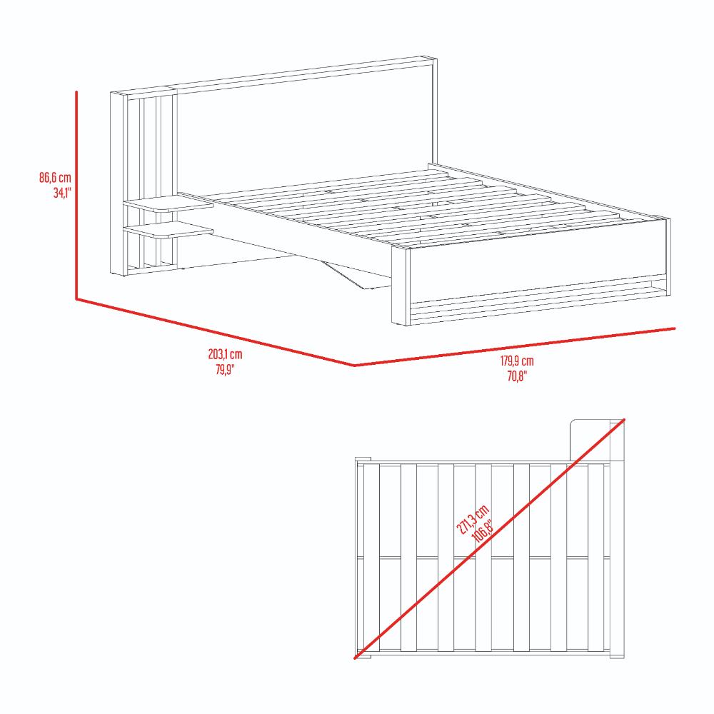 Cama Doble Vanez, Avellana, con espaldar alto incluyendo tendida de tablas