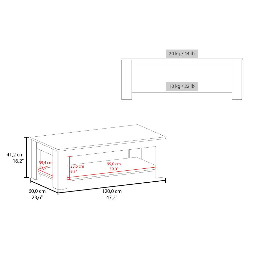 Mesa de Centro Sensi, Blanco Duqueza y Fresno Europeo, con diseño moderno ZF