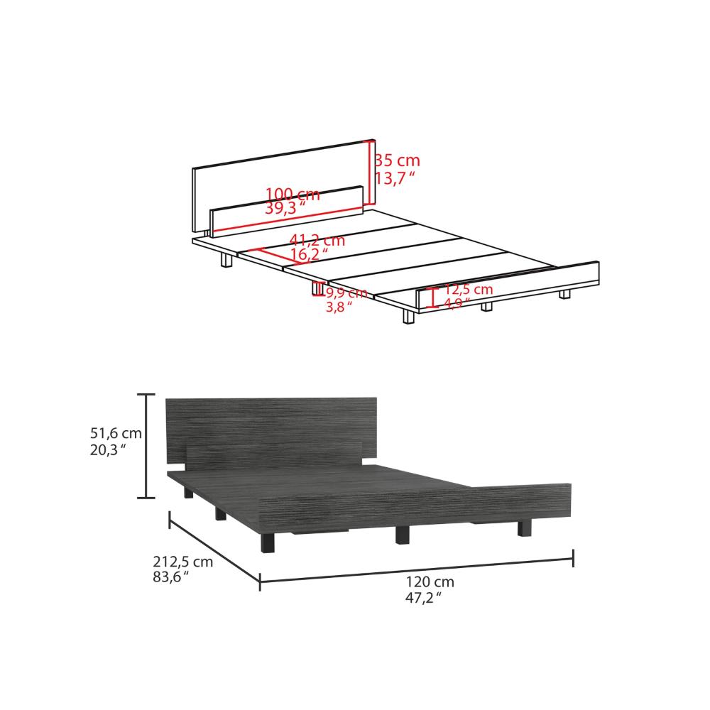 Cama Sencilla Wesley, Gris, con Patas Metálicas