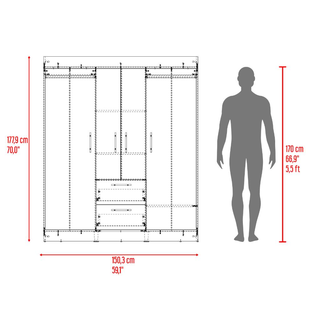 Closet Aura, Blanco Duqueza, Con 4 Puertas y 2 Cajones