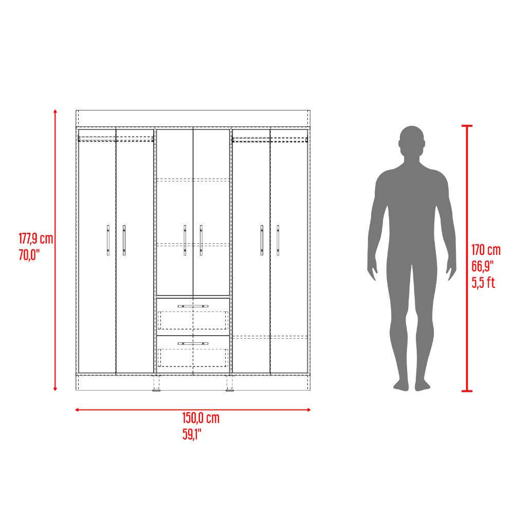 Closet Aura, Fresno Europeo y Wengue, con 6 puertas y 2 cajones