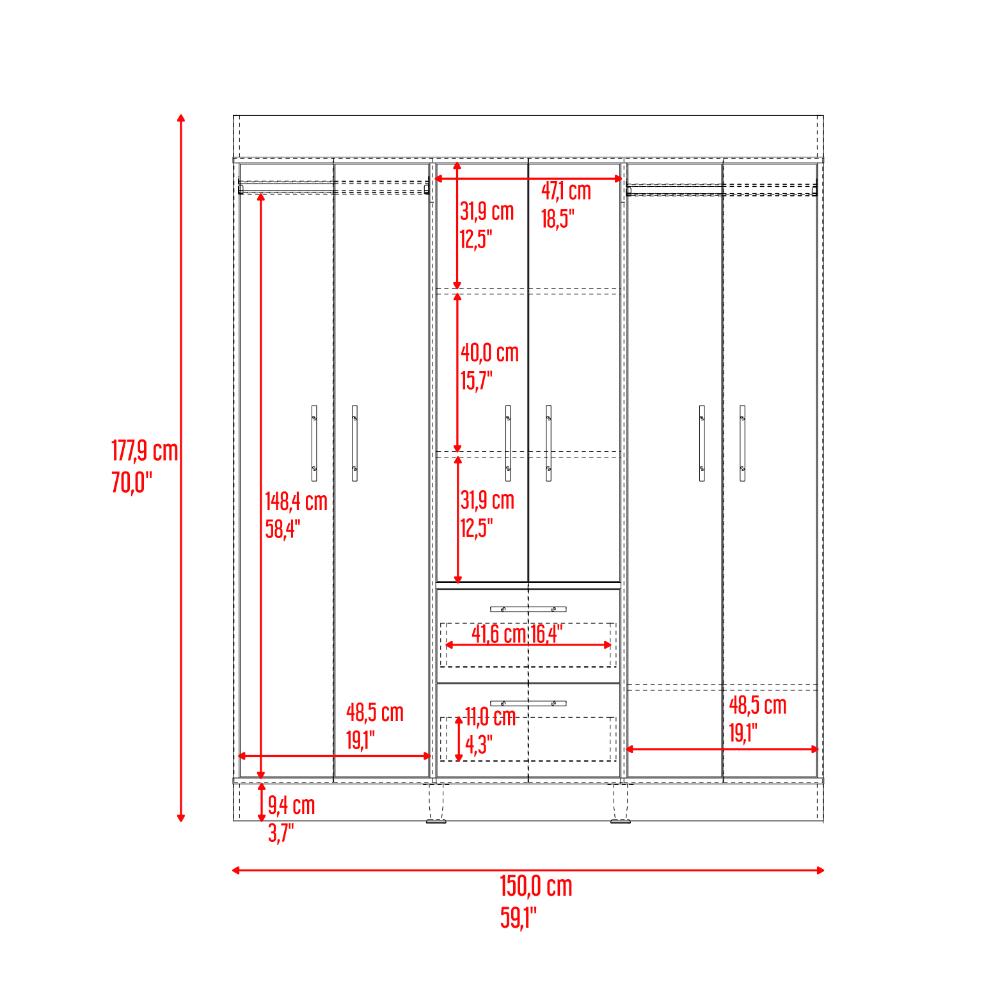 Closet Aura, Fresno Europeo y Wengue, con 6 puertas y 2 cajones