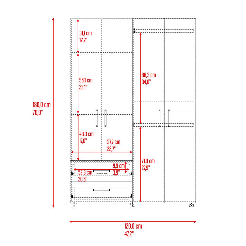 Closet Arkola, Bardolino y Blanco Duqueza, Cuatro Puertas Incluye Espejo