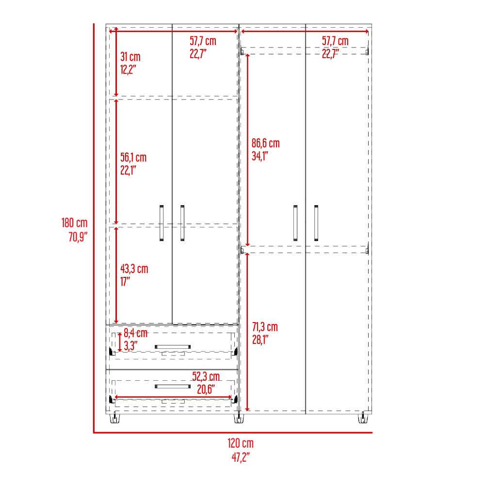 Closet Arkola, Humo y Blanco Duqueza, con Dos Cajones Organizadores y Cuatro Puertas Abatibles