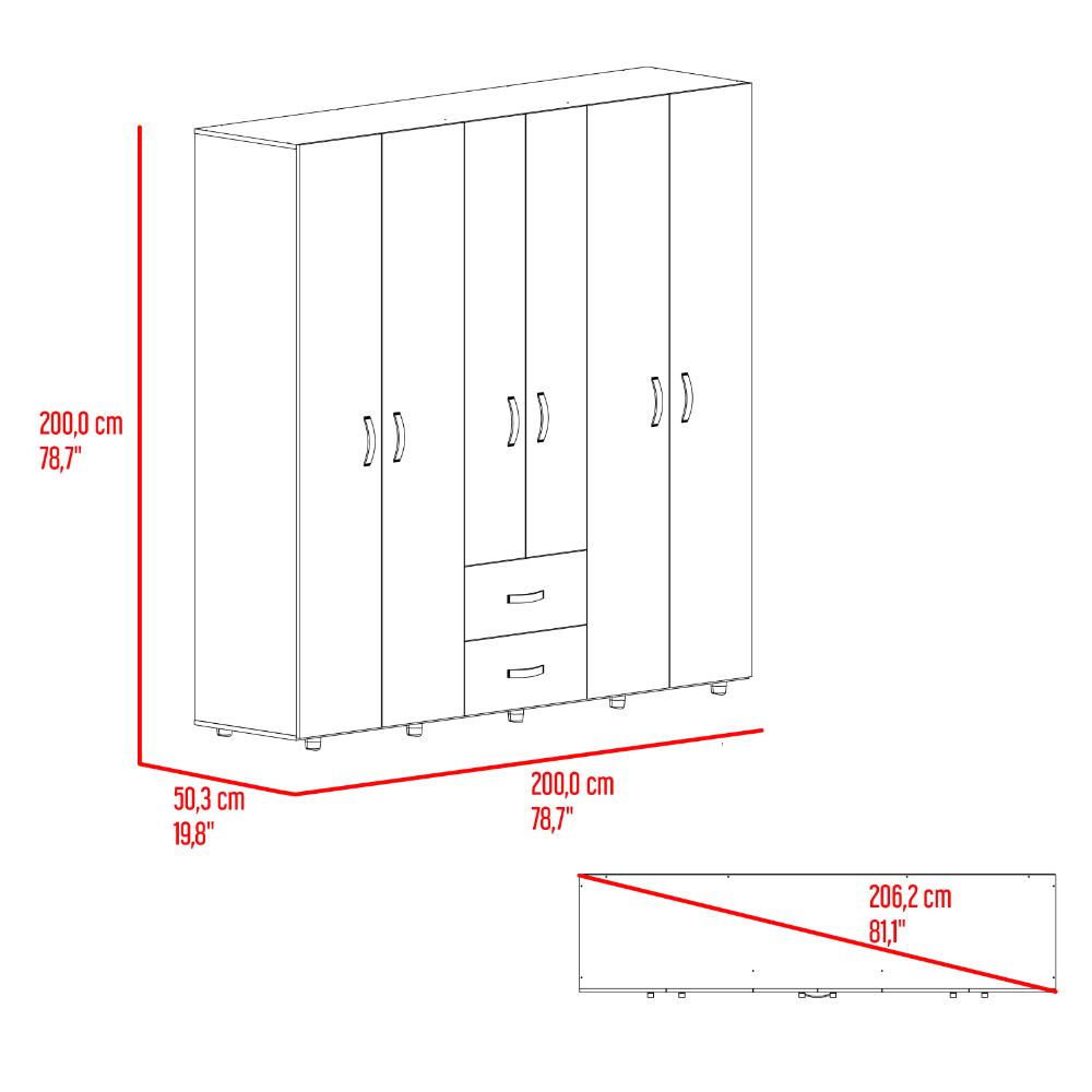 Closet Barin 200, Fresno Europeo y Wengue, Con Seis Puertas Abatibles