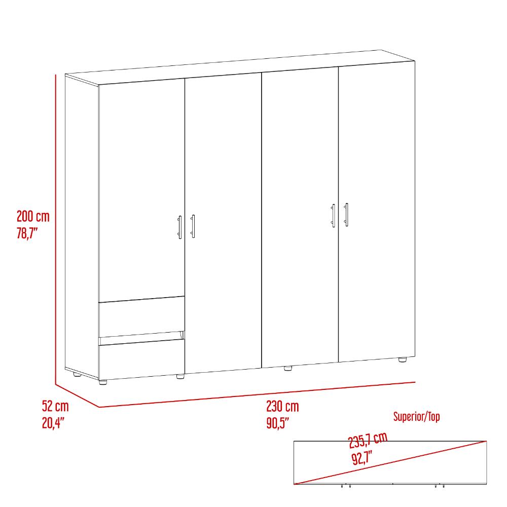 Closet Light 230, Nogal y Wengue, con dos cajones y cuatro puertas