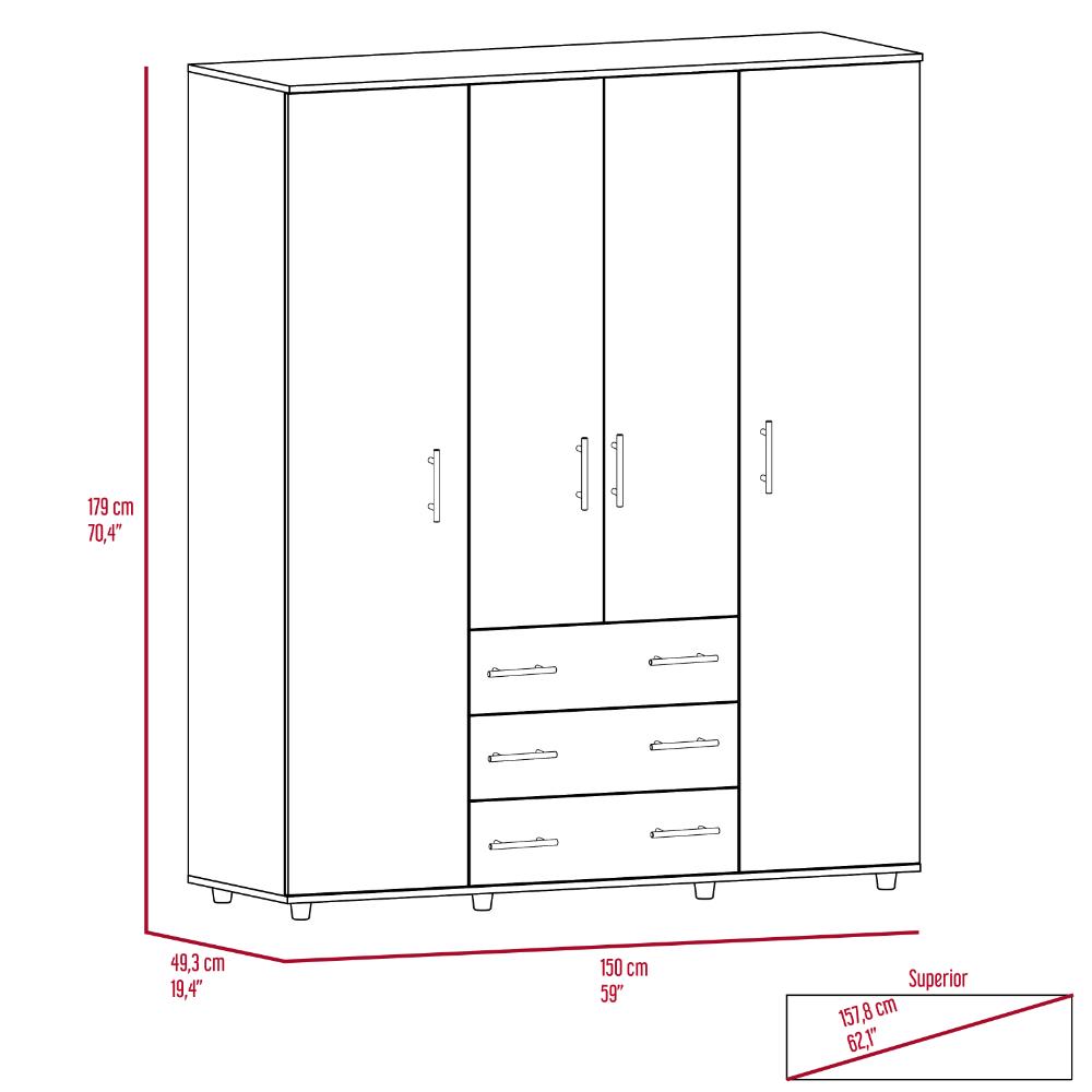 Closet Fontana, Avellana y Blanco, con Cuatro Puertas Abatibles y Tres Cajones Organizadores