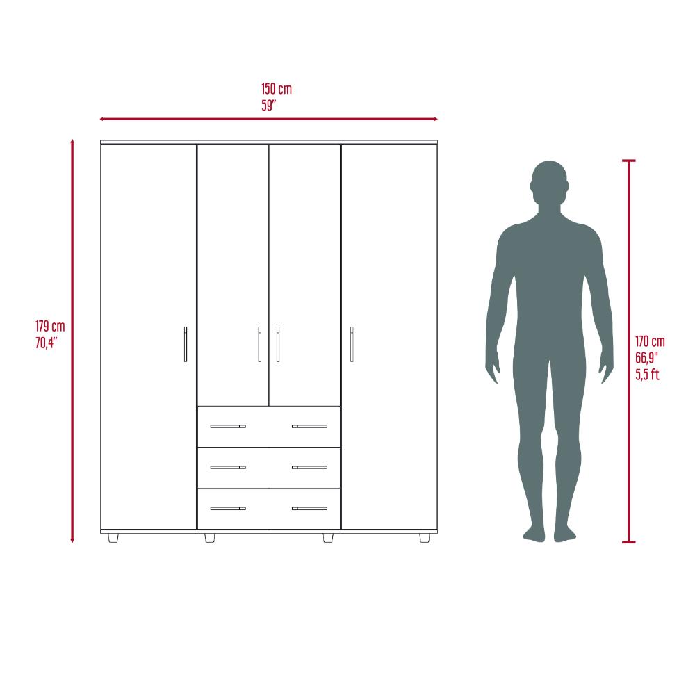 Closet Fontana, Avellana y Blanco, con Cuatro Puertas Abatibles y Tres Cajones Organizadores